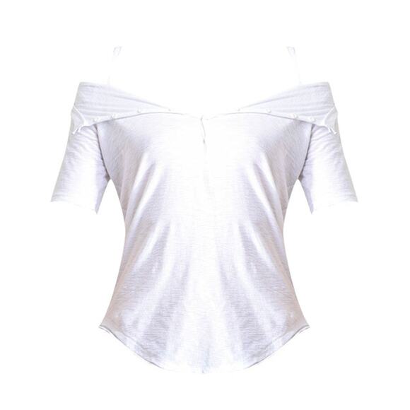 Nation Ltd Harlow Off The Shoulder Henley T-Shirt White - S - Picture 5 of 5